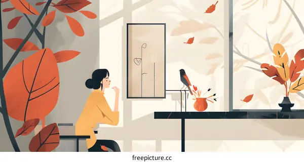 Woman Sitting By Window Looking at Bird