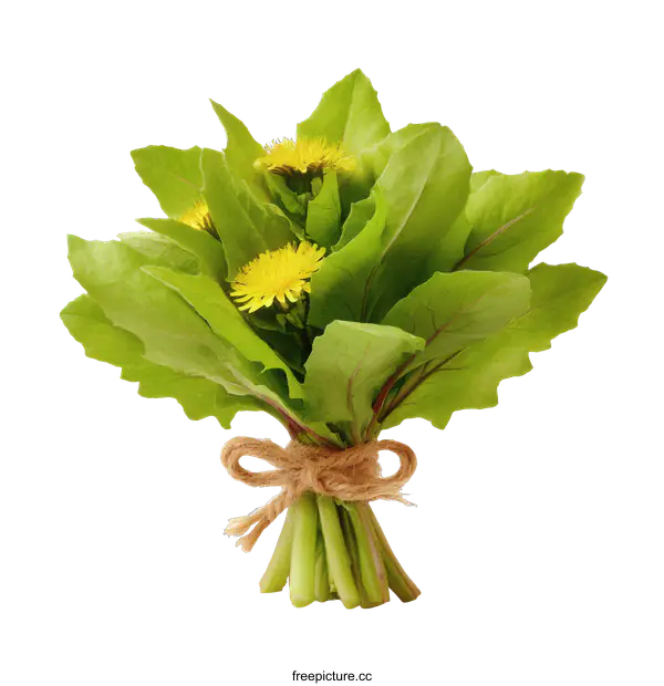 [Transparent Background PNG]Fresh Dandelion Greens Bouquet Close-up
