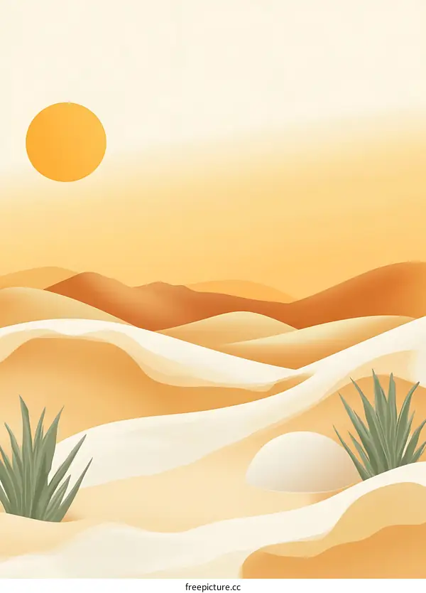 Desert Landscape Illustration with Sun and Plant