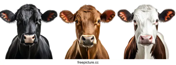 [Transparent Background PNG]Three Cows Headshot Portrait