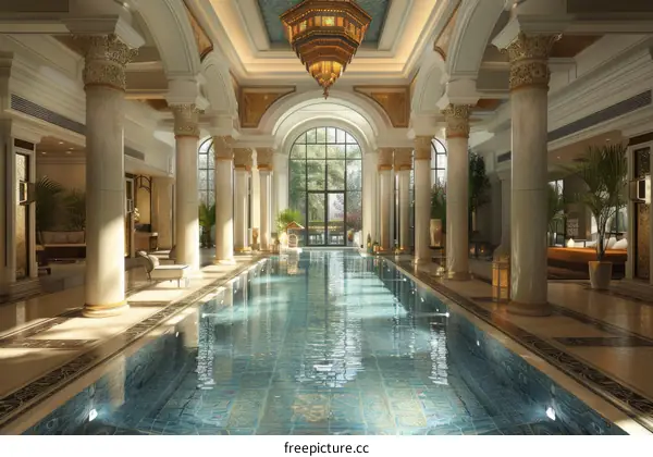 Luxurious Indoor Swimming Pool with Classic Architecture