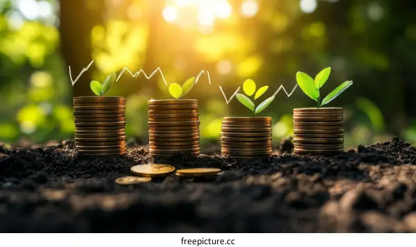 Growing Investment: Coins and Plants Illustrating Growth