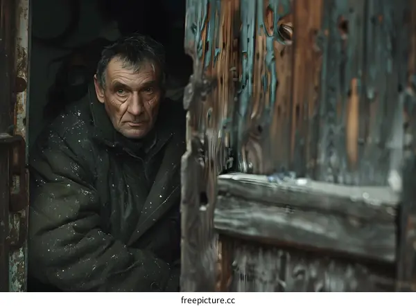 portrait of an old man in a doorway