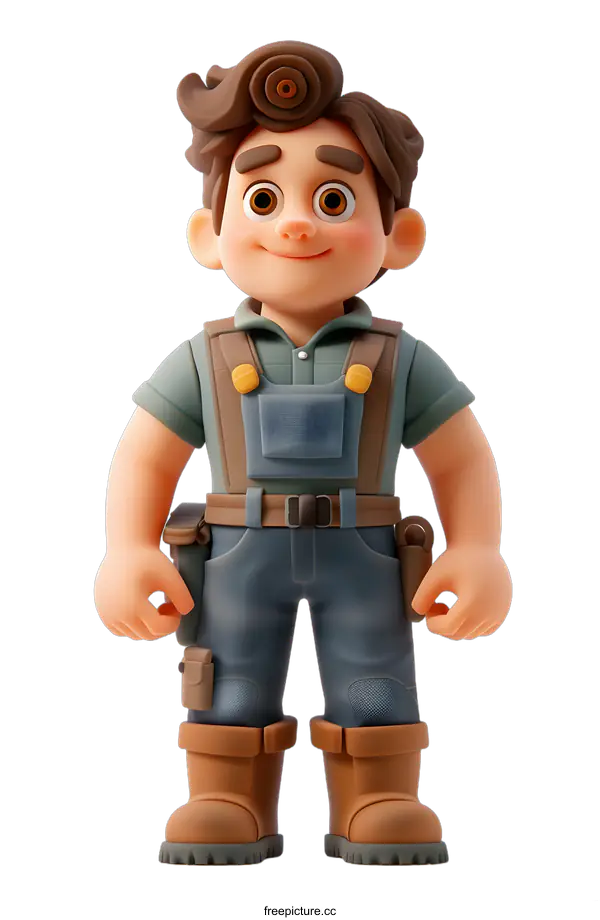 [Transparent Background PNG]A 3D illustration of a construction worker