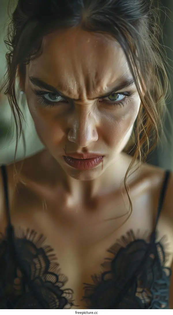Close-up Portrait of a Woman with Intense Expression