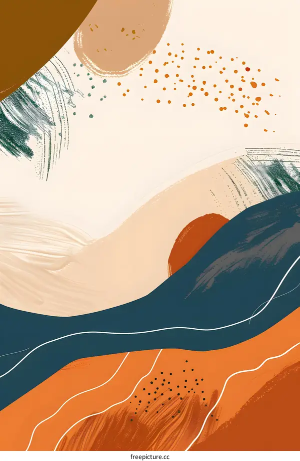 Abstract Art with Brushstrokes and Geometric Shapes in Warm Colors