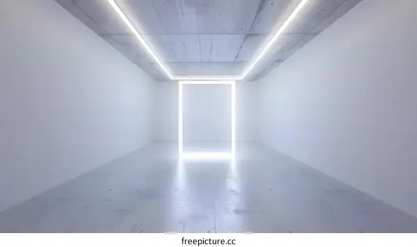 Modern Room with White Concrete Walls and Neon Lights