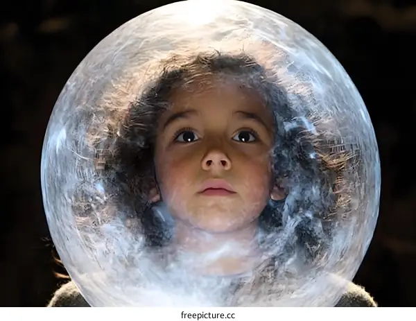 Young Girl Gazing Through a Transparent Sphere
