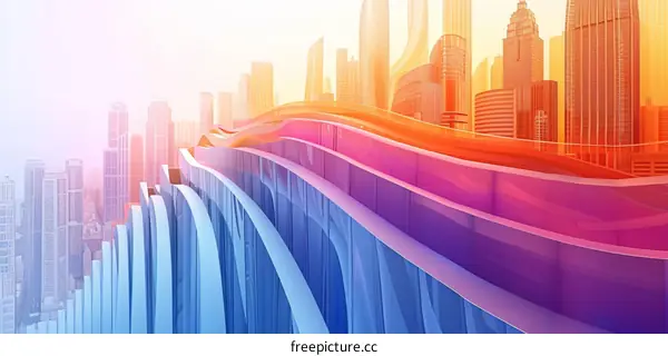 futuristic city with colorful glass skyscrapers