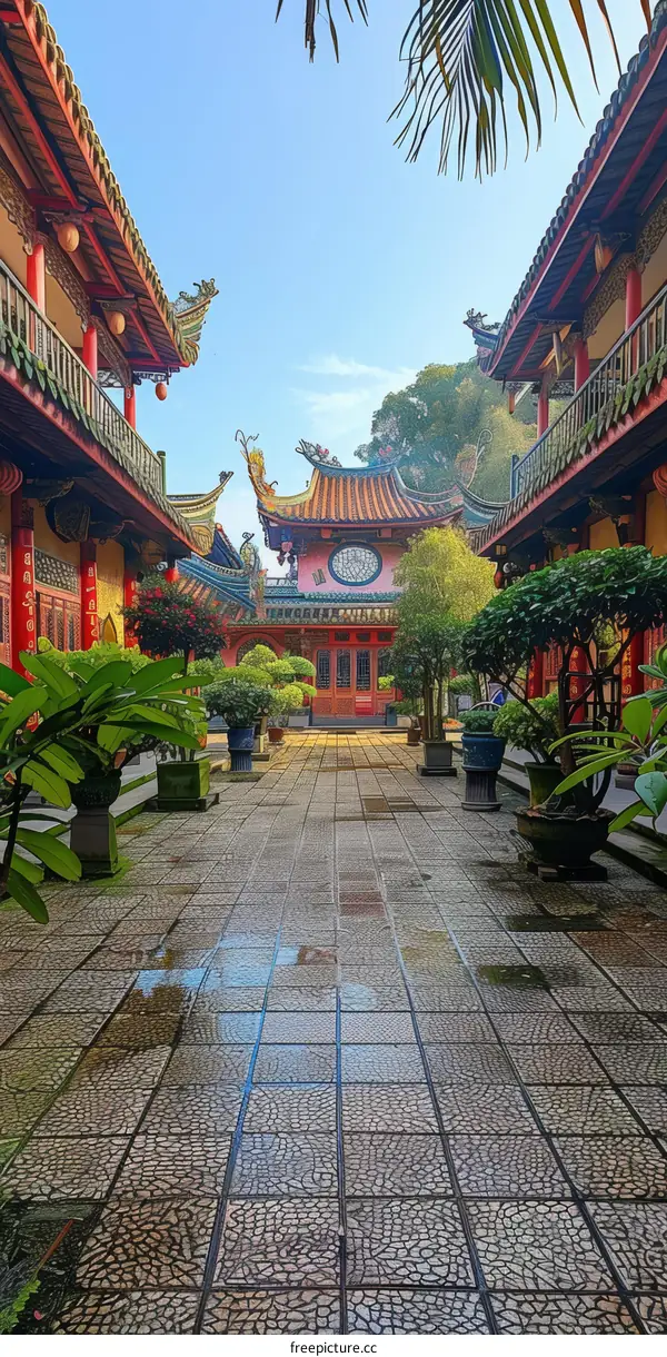 Chinese Courtyard with Lush Greens
