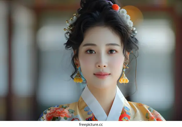 Portrait of a beautiful Korean woman in traditional dress