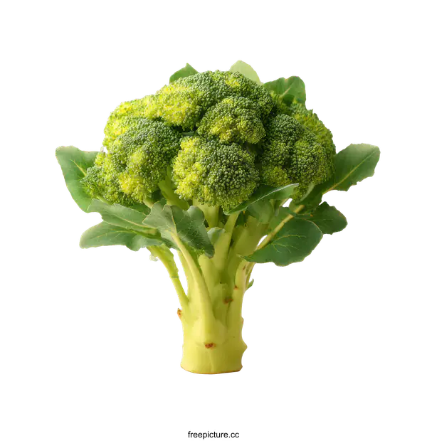 [Transparent Background PNG]Fresh Broccoli Head with Leaves Close-up