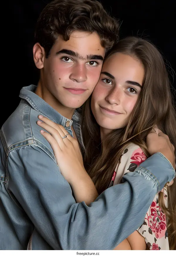 Young Couple Hugging Closely and Smiling