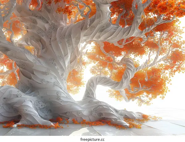Fantasy Landscape with a Giant Orange-Leaved Tree