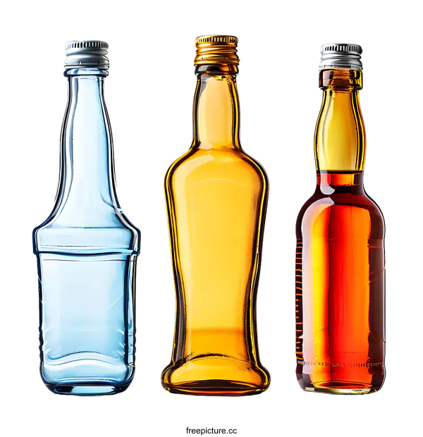 [Transparent Background PNG]Three Glass Bottles of Alcohol on a transparent background