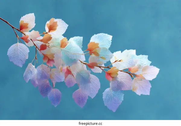Colorful Translucent Leaves on Teal Background