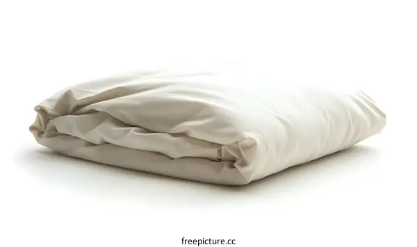Folded Light Beige Bedding on White Background