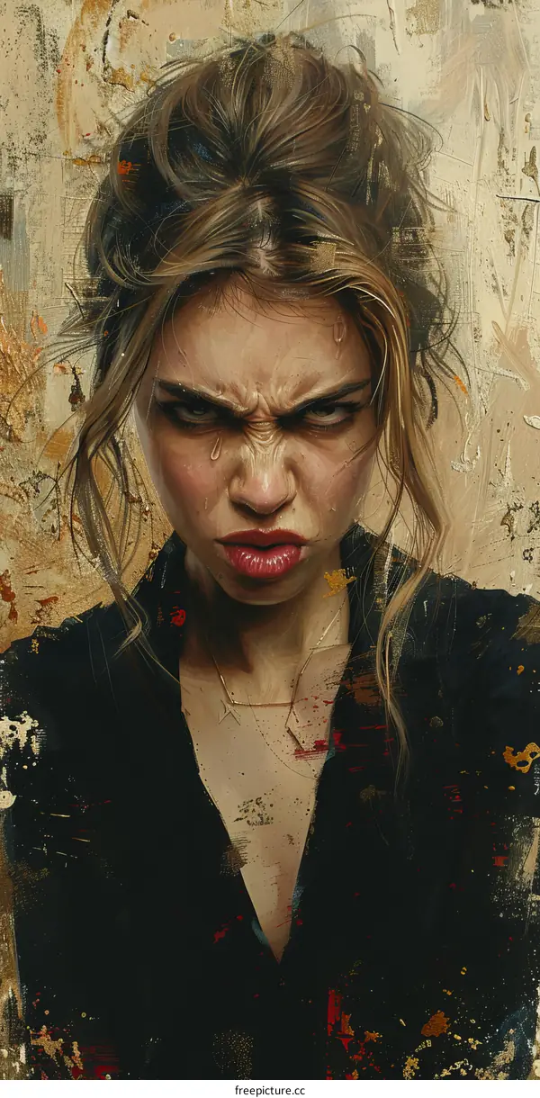 Portrait of an Angry Woman with Intense Expression
