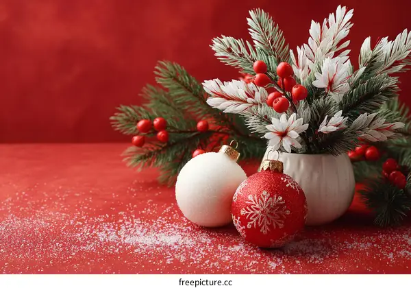 Christmas Decorations on Red Background
