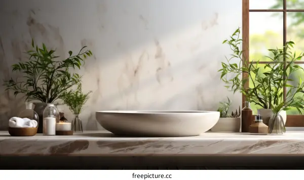 Bathroom vanity with plants
