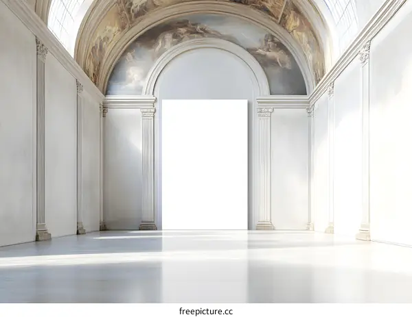 Classic White Hallway with White Marble Floor and Archway