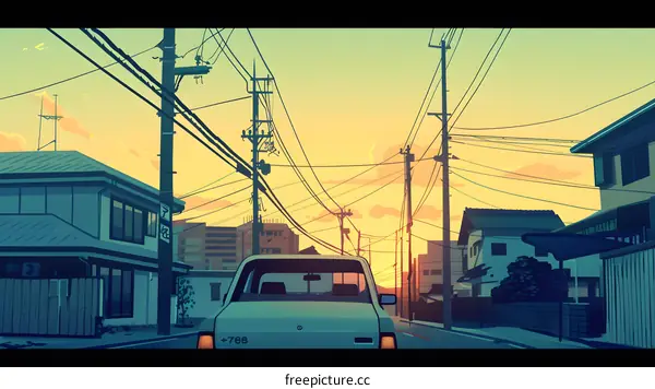 Sunset View of a Street in Japan