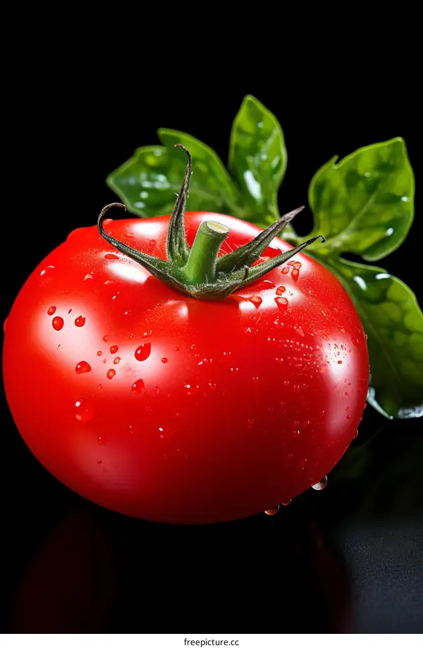 Close-up image of a tomato with water drops