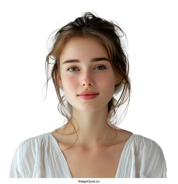 [Transparent Background PNG]portrait of a beautiful young woman with freckles and green eyes
