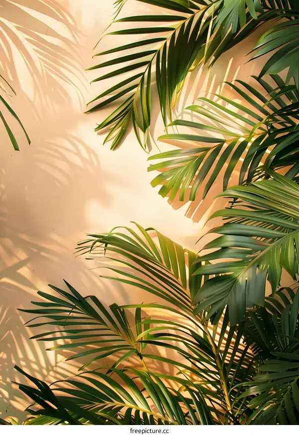 Palm Tree Leaves and Shadow on Beige Wall