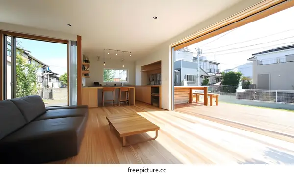 Modern Interior Design with Wooden Floor and Sliding Doors
