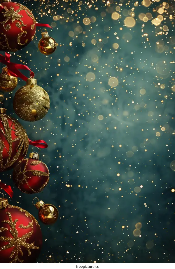 Festive Christmas Background with Red and Gold Ornaments