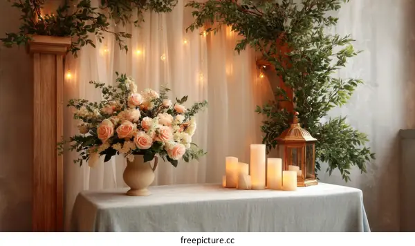 Romantic Floral Arrangement and Candles Centerpiece