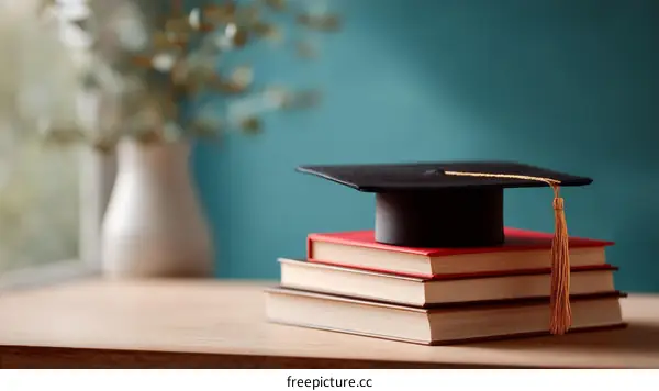 Graduation Cap on Books Education Success