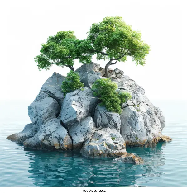 Rocky Isle with Trees in Tranquil Ocean