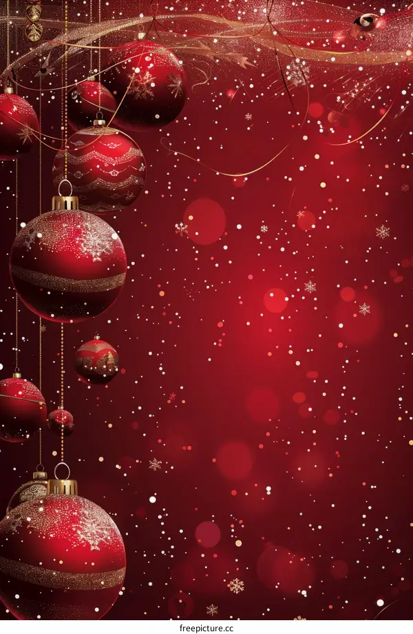 Christmas red background with hanging ornaments