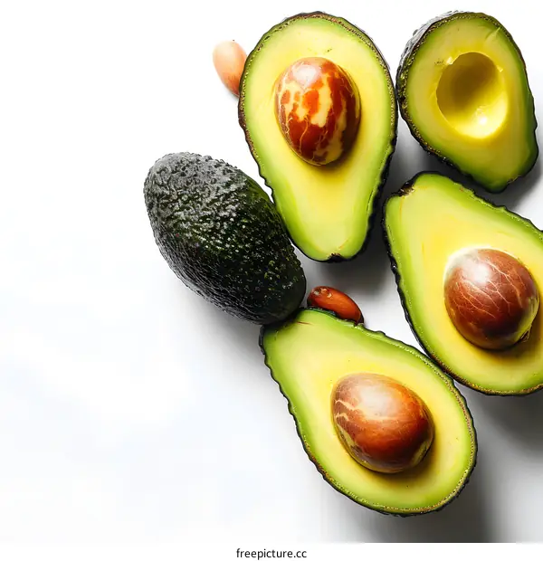 Fresh Avocado Halves on White Background