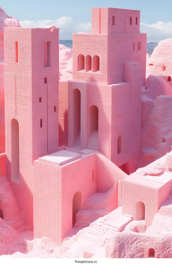 Pink Minimalist Architectural Design with Stone Texture