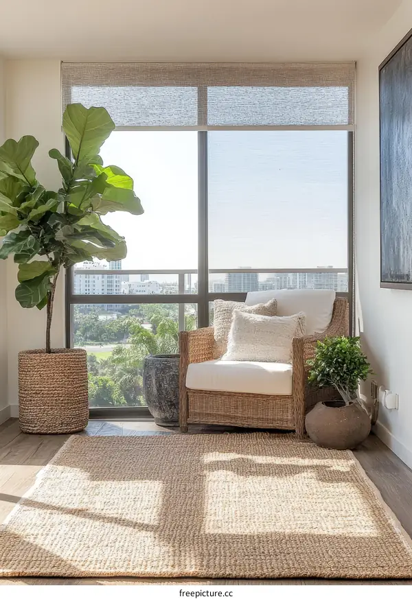 Modern Interior Design with Natural Rug and Furniture