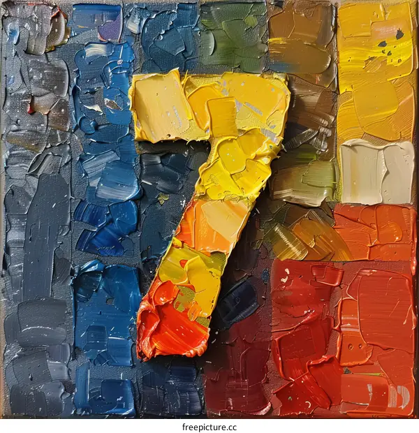 Abstract Oil Painting of Number Seven with Vibrant Colors