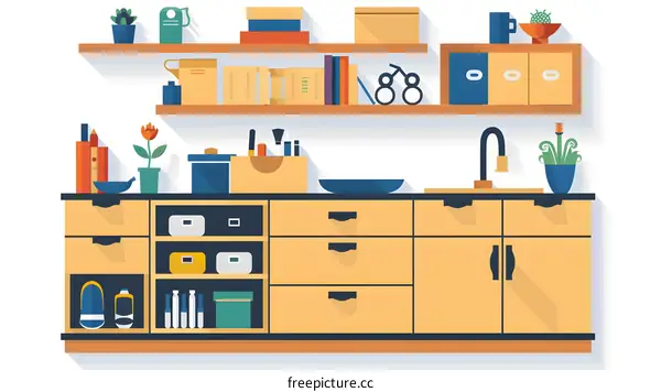 Kitchen Cabinet with White Background Illustration