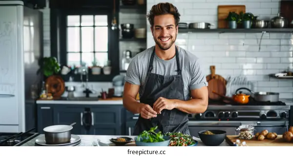 Young male chef standing in the kitchen
