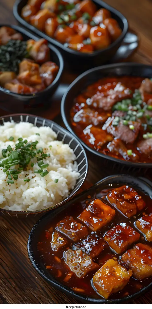 Four bowls of delicious Chinese food