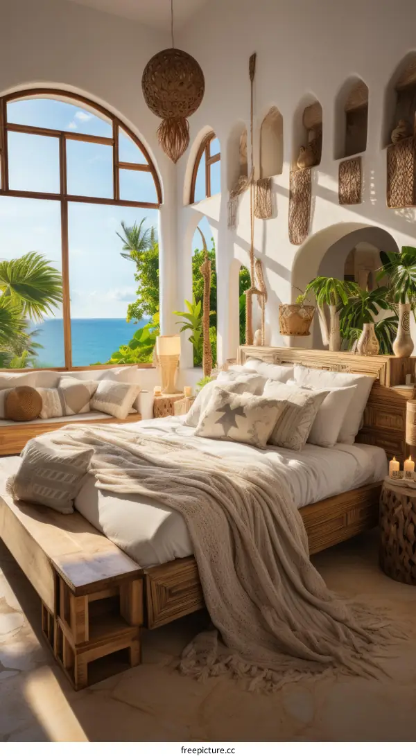 Modern coastal home interior design with large windows overlooking the ocean