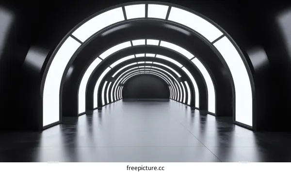 Futuristic Black and White Tunnel Corridor