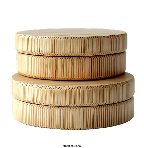 [Transparent Background PNG]Stacked Bamboo Round Containers
