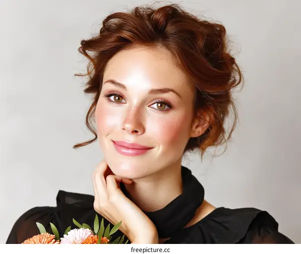 Beautiful Woman with Elegant Hairstyle and Makeup