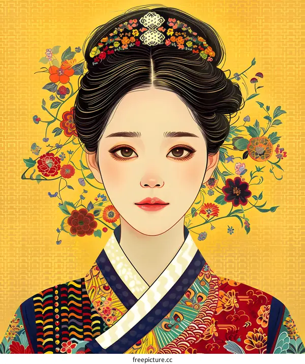 Portrait of a young Korean woman in traditional dress