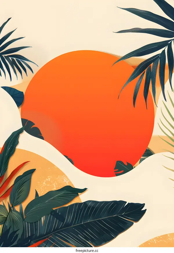 Tropical Leaves and Sunset Abstract Background