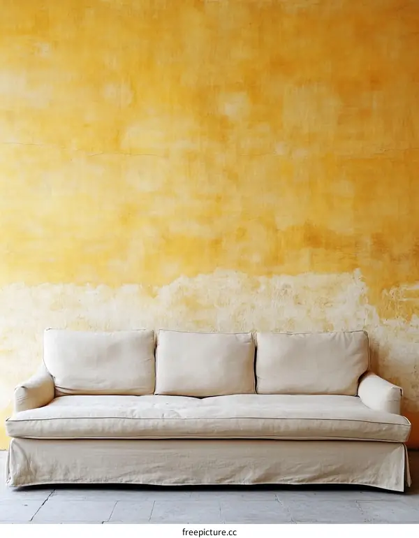 Cream Sofa Against a Mustard Yellow Wall