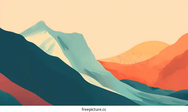 Abstract Mountain Landscape Painting With Orange And Blue Tones